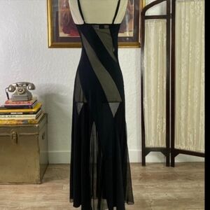 Vtg Frederick's of Hollywood striped sheer maxi gown.